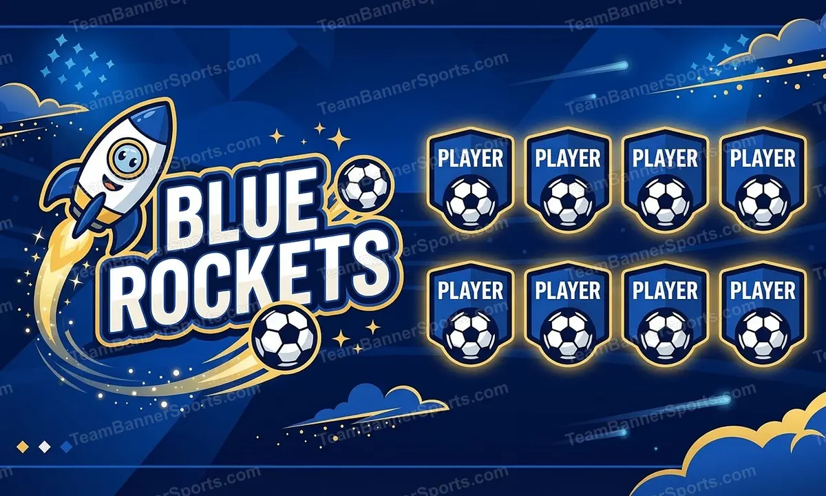 Blue Rockets soccer team banner created with AI