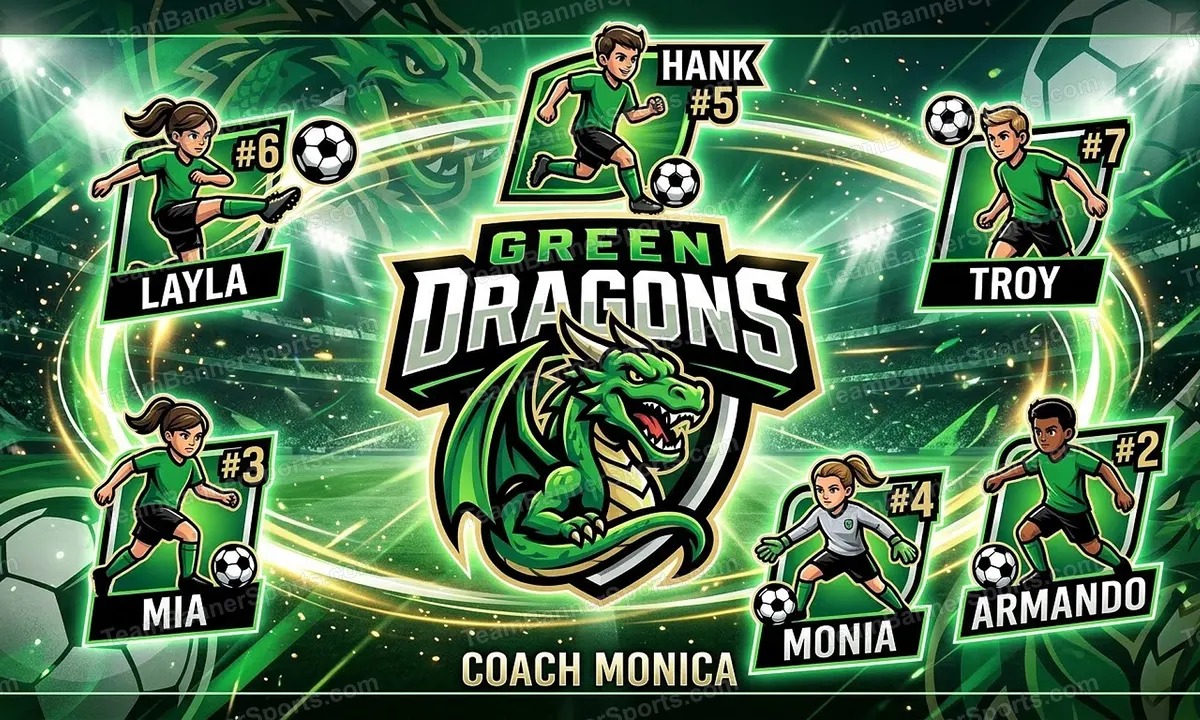 Green Dragons soccer team banner created with AI
