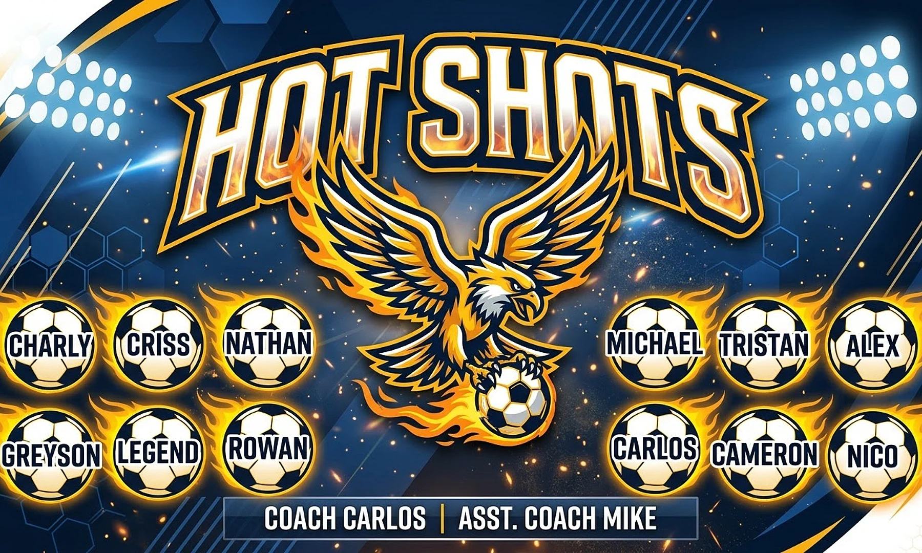 Hot Shots soccer team banner created with AI
