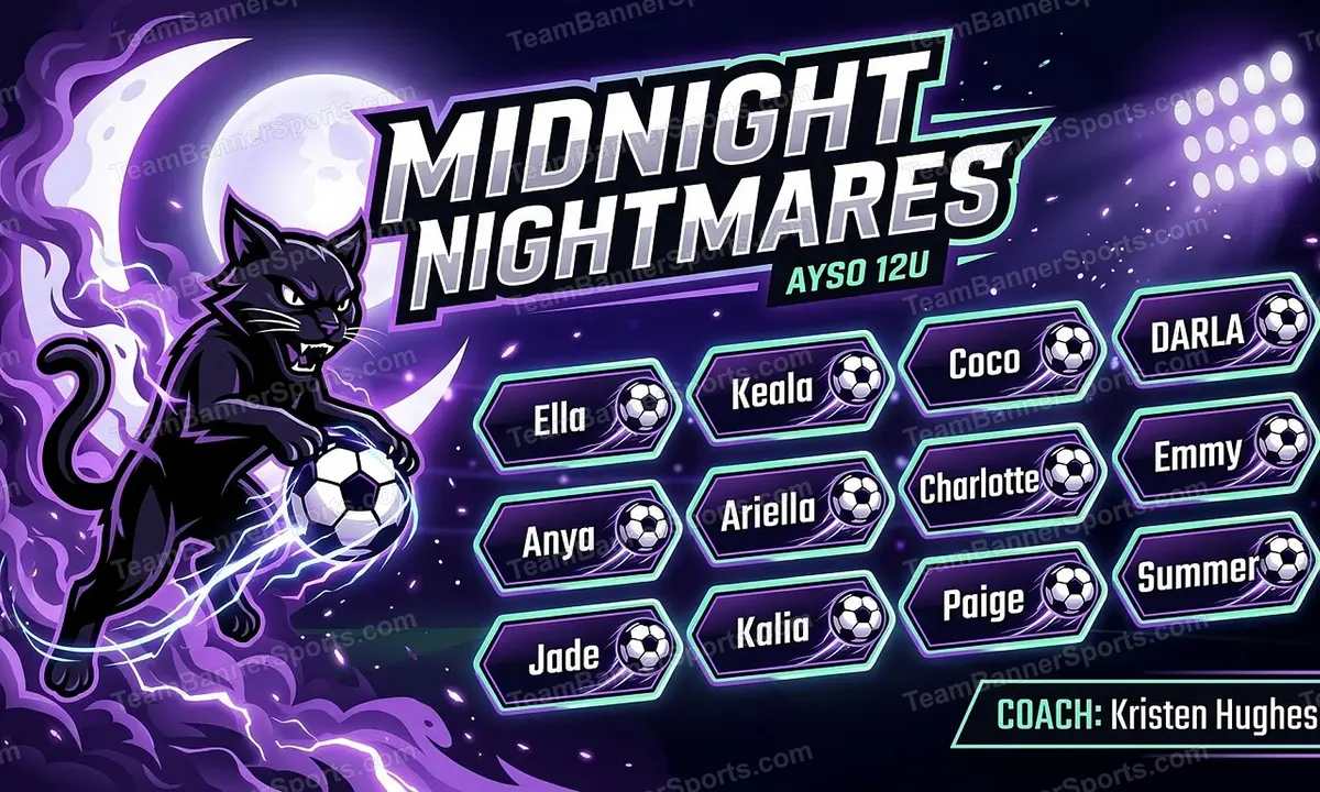 Midnight Nightmares soccer team banner created with AI