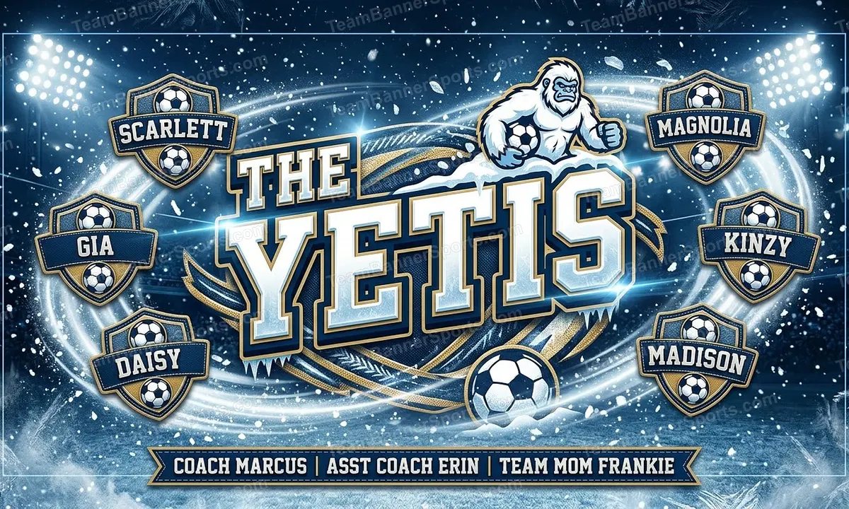 The Yetis soccer team banner created with AI