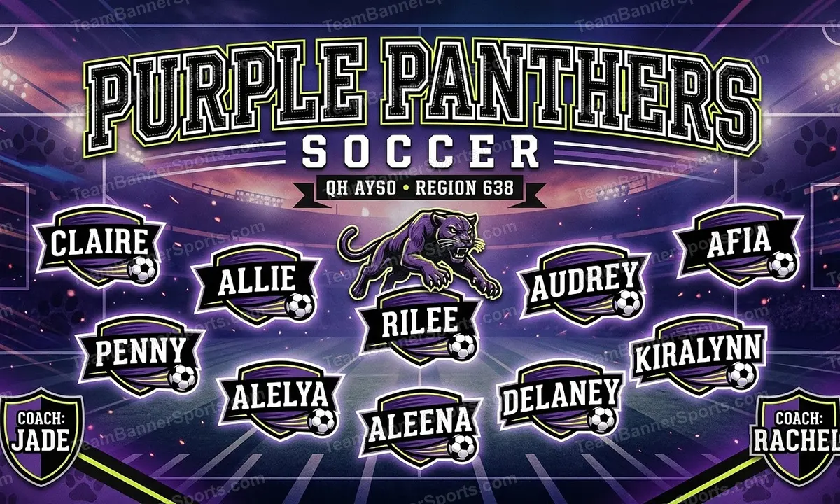 Purple Panthers soccer team banner created with AI