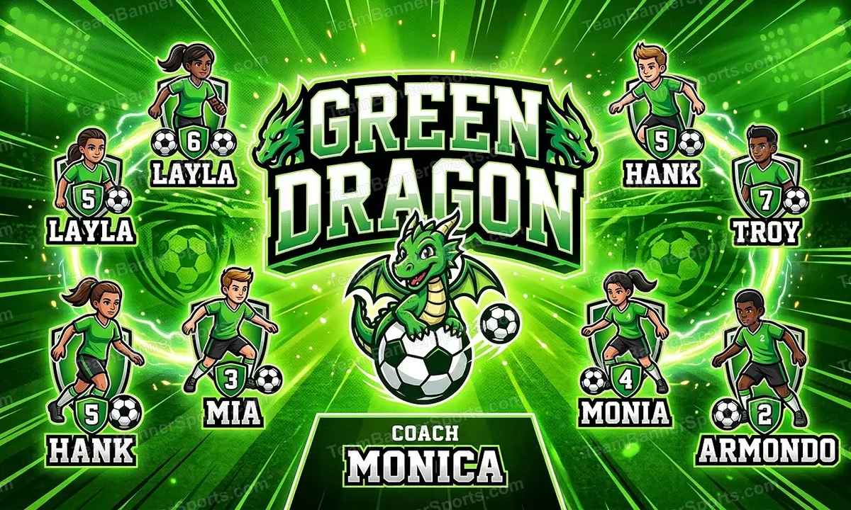 Green Dragon soccer team banner created with AI