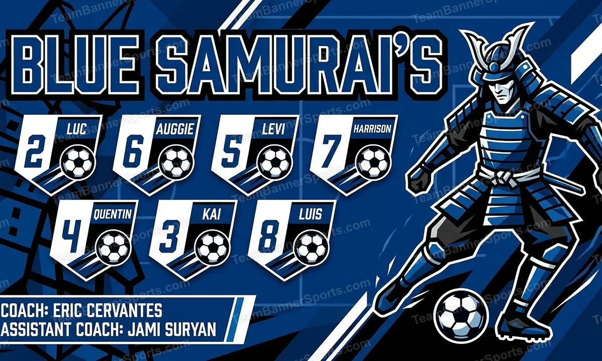 Blue Samurai’s soccer team banner created with AI