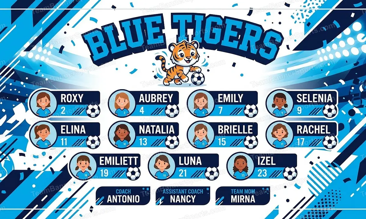 Blue Tigers soccer team banner created with AI