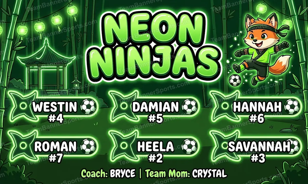 NEON NINJAS soccer team banner created with AI