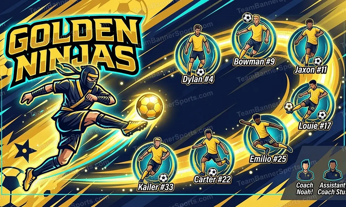Golden Ninjas soccer team banner created with AI