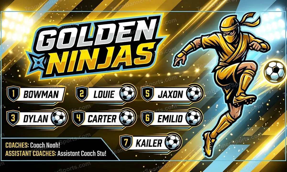 Golden Ninjas soccer team banner created with AI