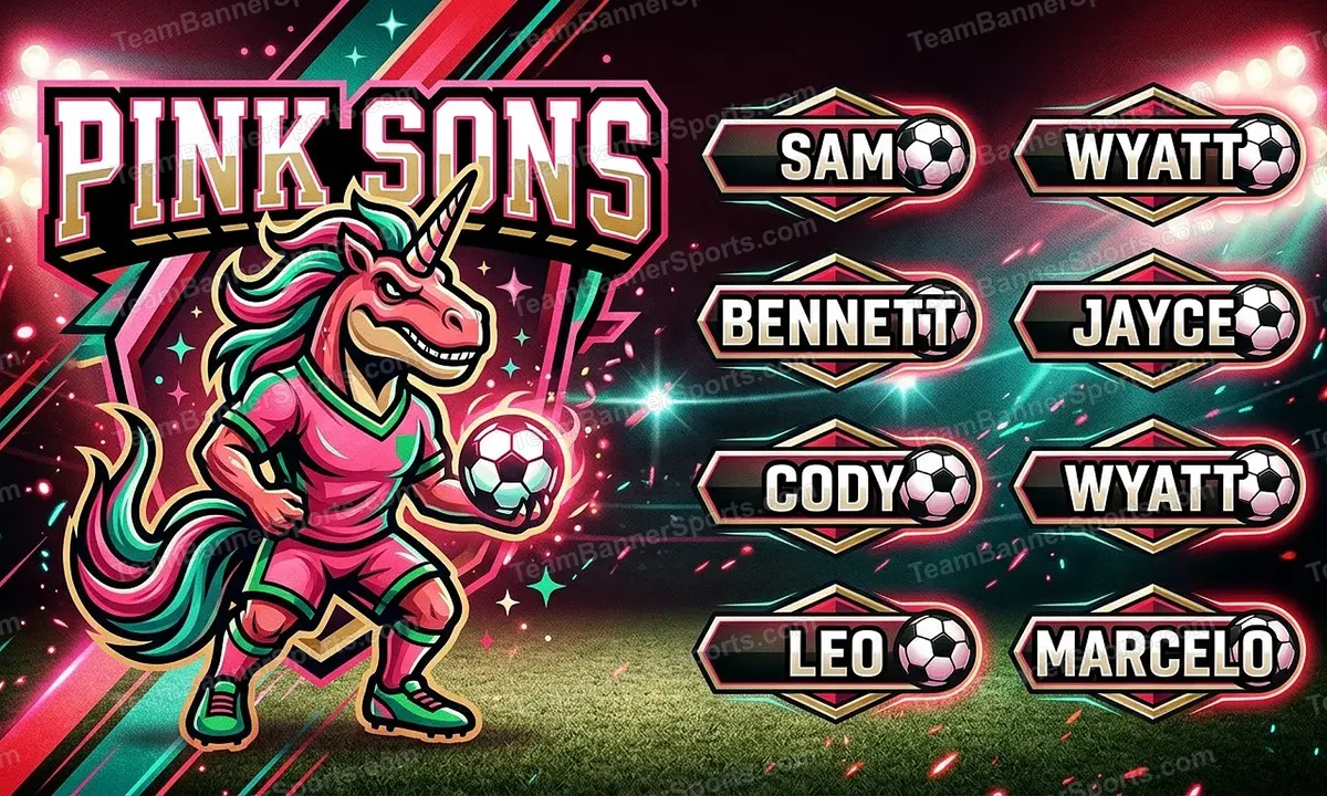 pink sons soccer team banner created with AI