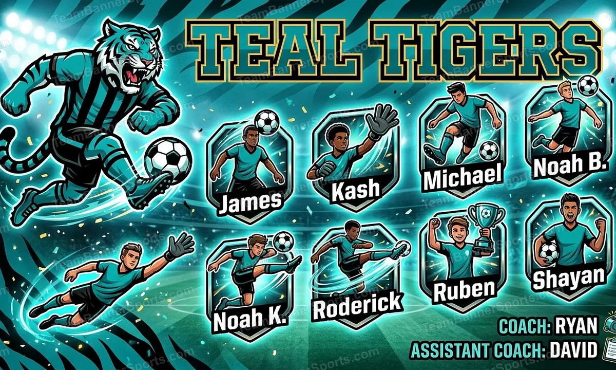 Teal Tigers soccer team banner created with AI