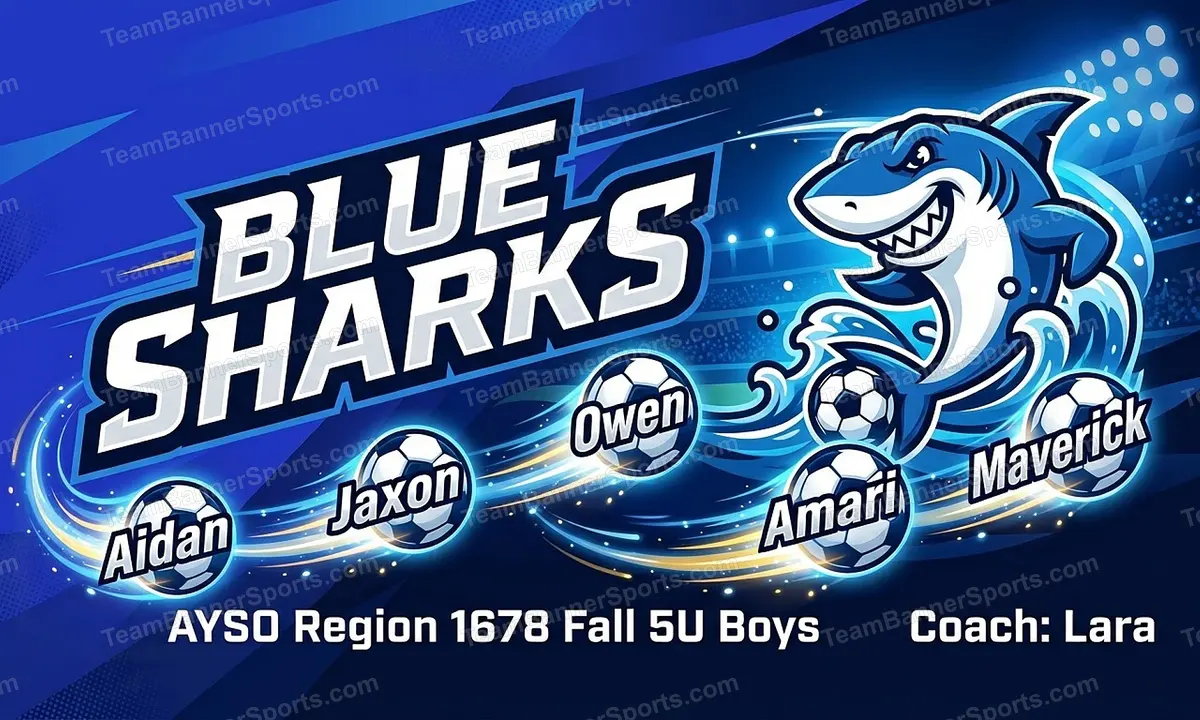 Blue Sharks soccer team banner created with AI
