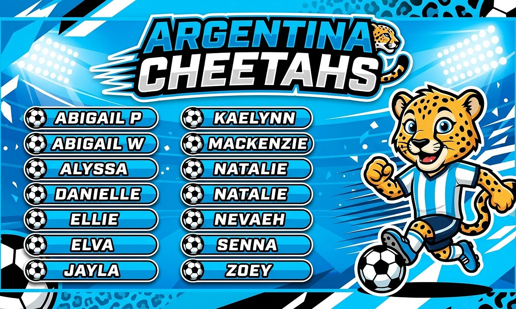 Argentina Cheetahs soccer team banner created with AI
