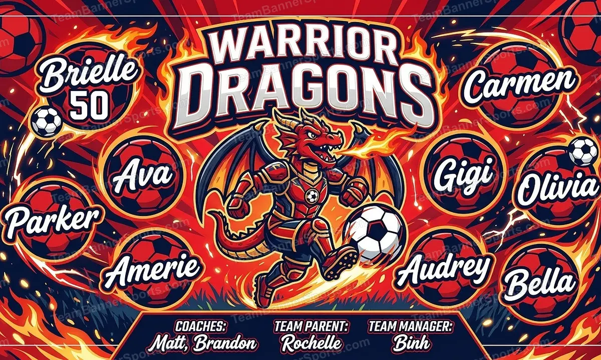 Warrior Dragons soccer team banner created with AI