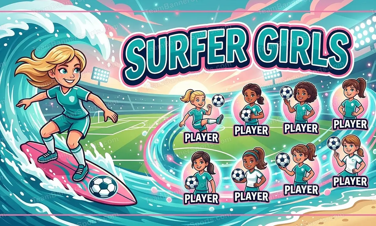 Surfer Girls soccer team banner created with AI