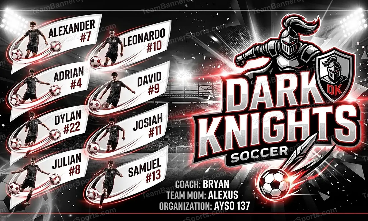 Dark knights soccer team banner created with AI