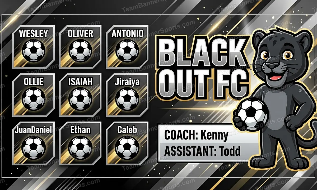 Black Out FC soccer team banner created with AI