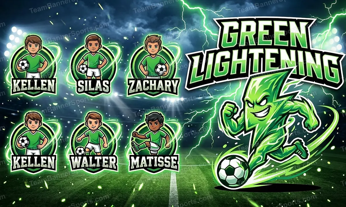 Green Lightening soccer team banner created with AI