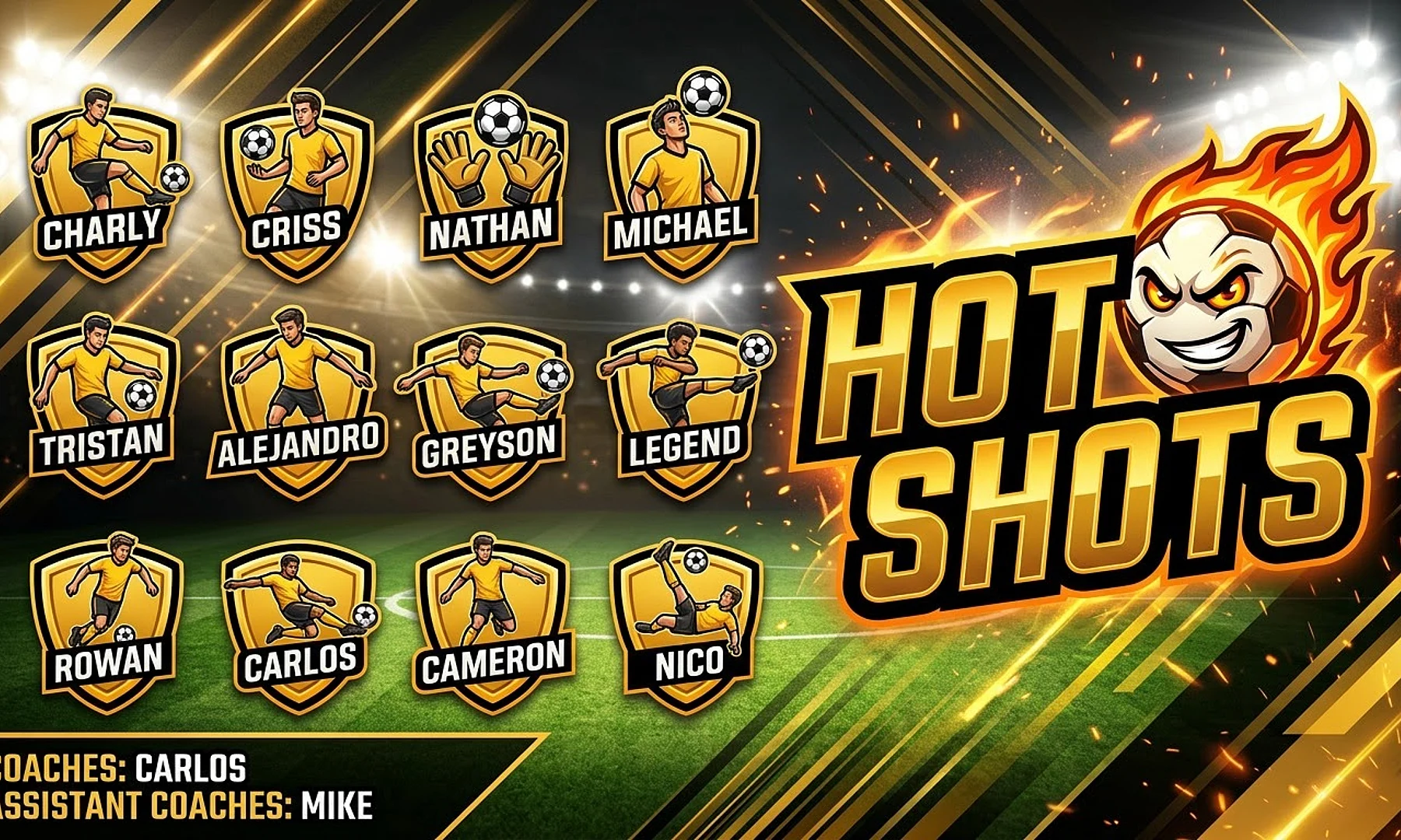 Hot Shots soccer team banner created with AI