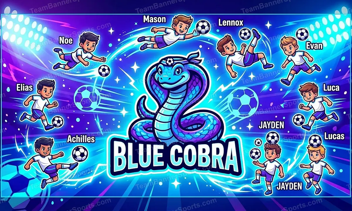 Blue Cobra soccer team banner created with AI