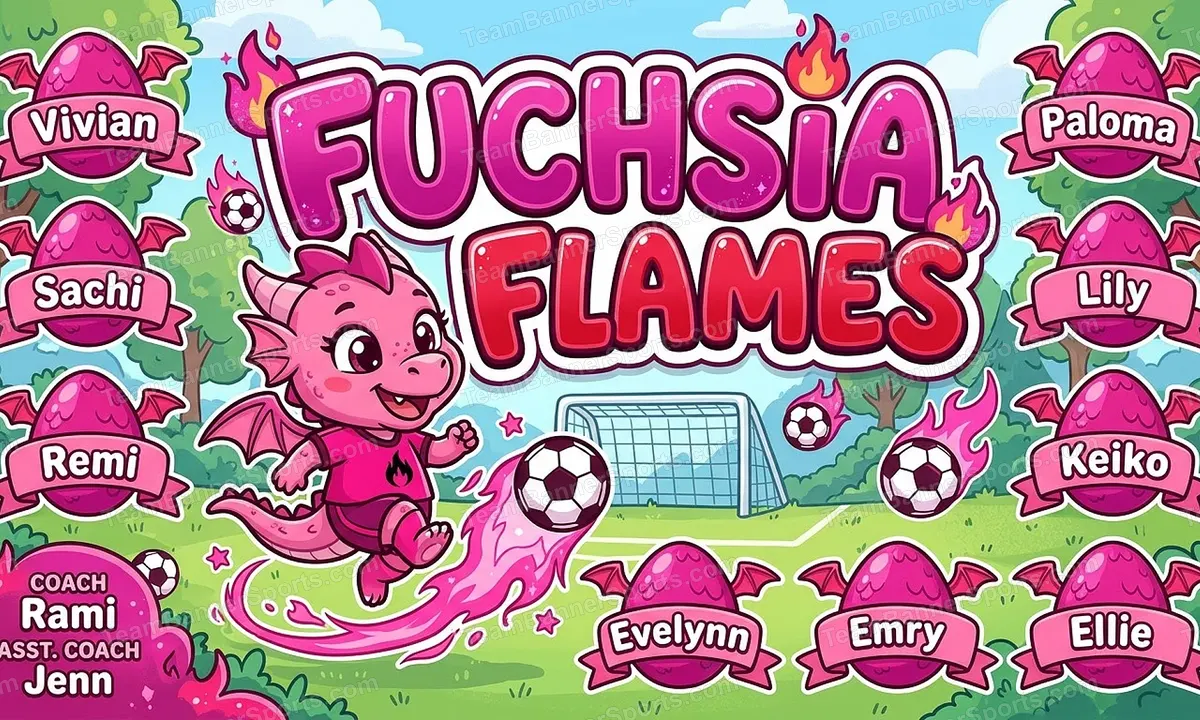 Fuchsia Flames soccer team banner created with AI
