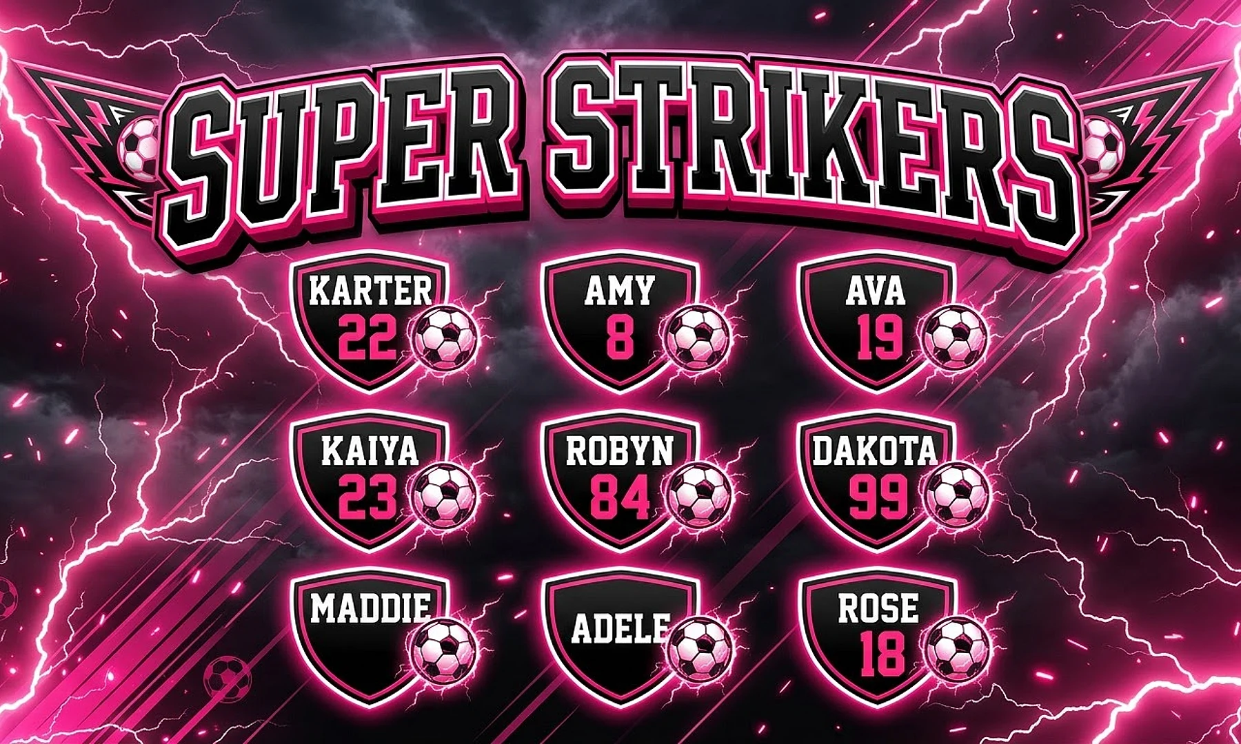 Super Strikers soccer team banner created with AI