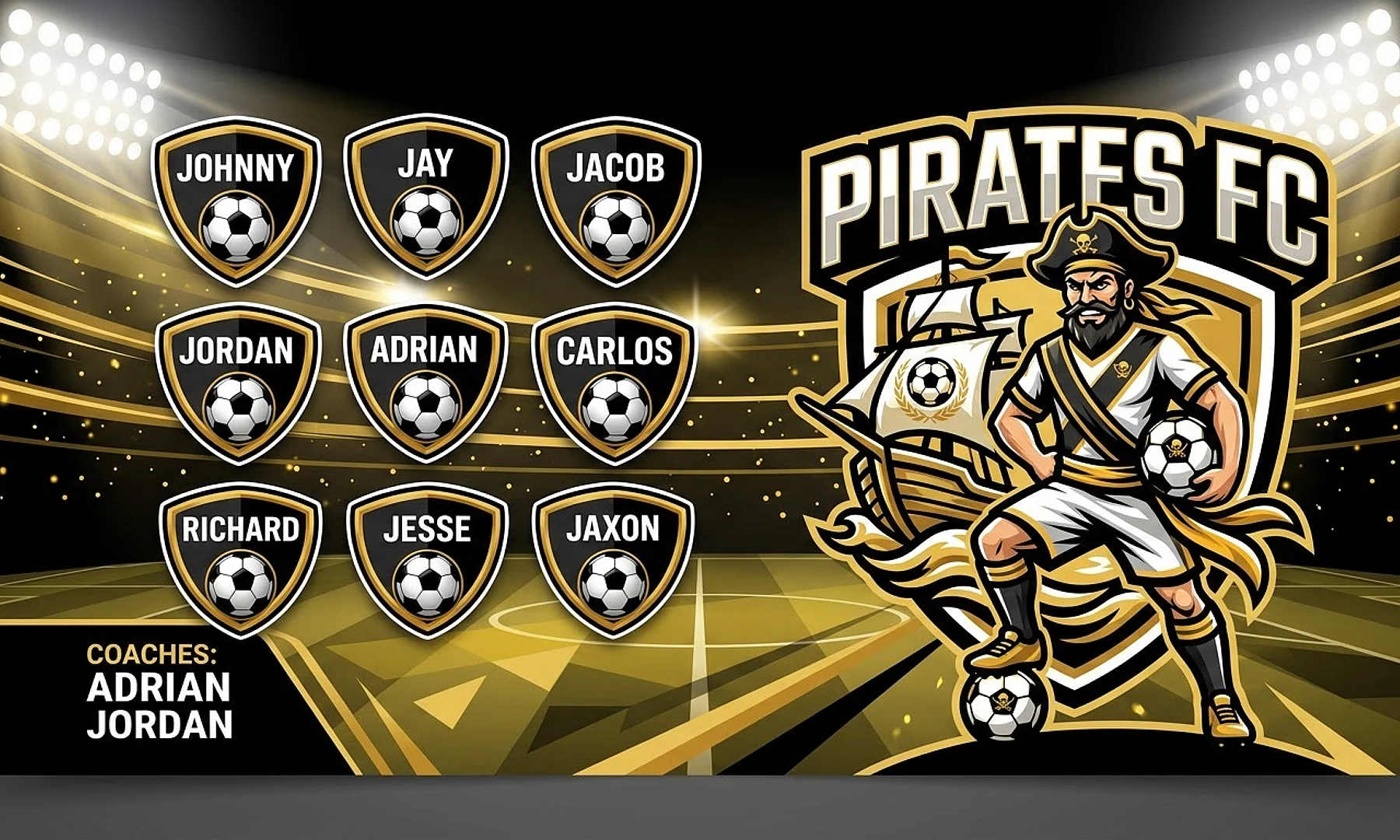 Pirates FC soccer team banner created with AI