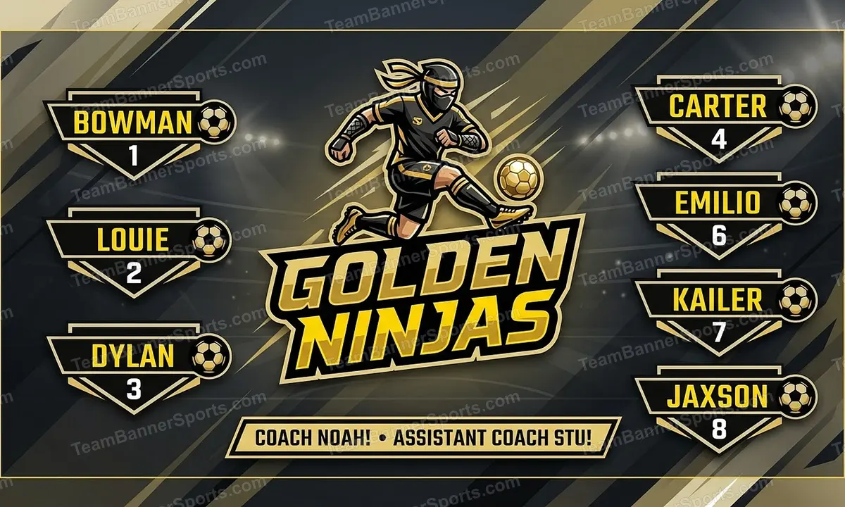 Golden Ninjas soccer team banner created with AI