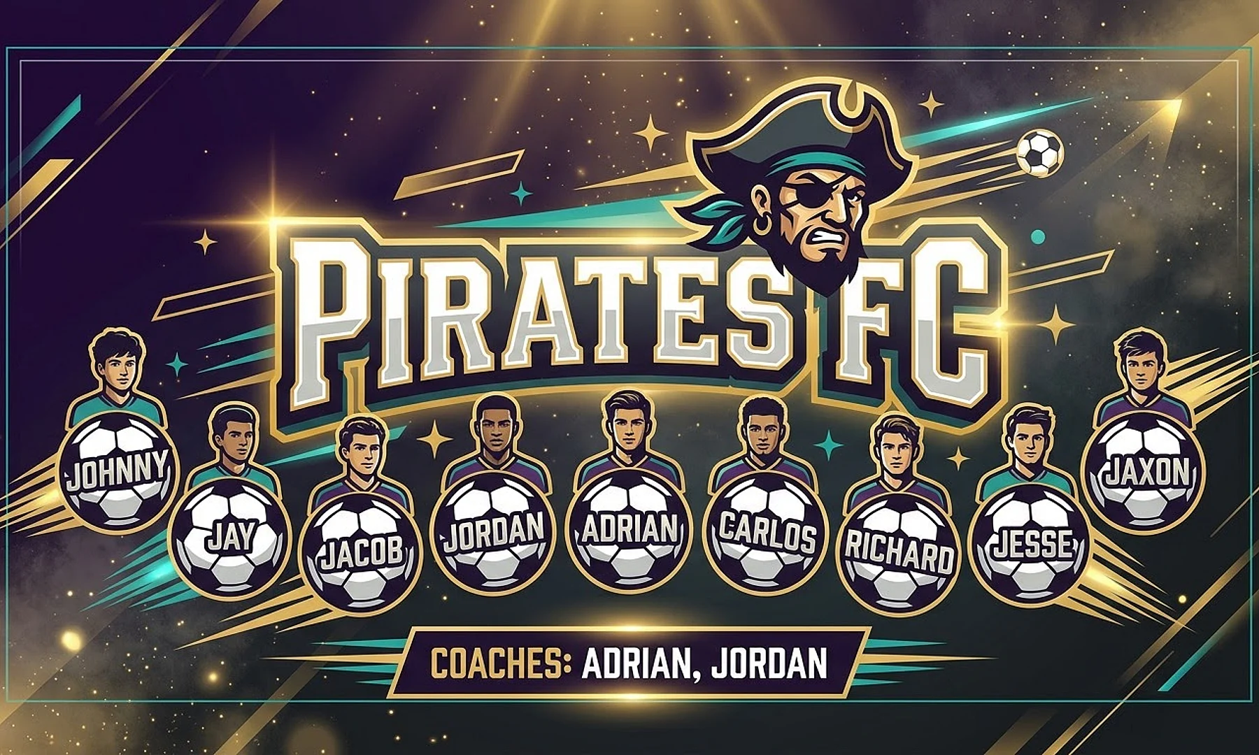 Pirates FC soccer team banner created with AI