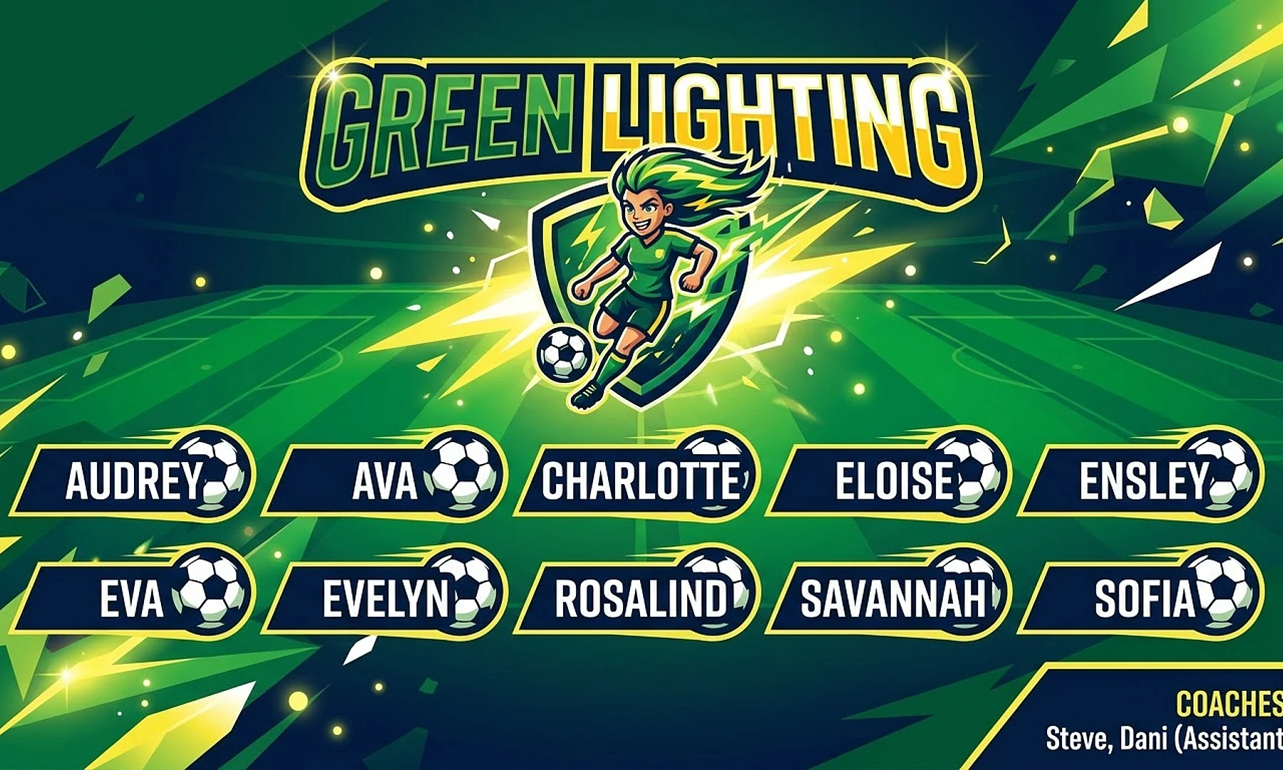 Green Lighting soccer team banner created with AI