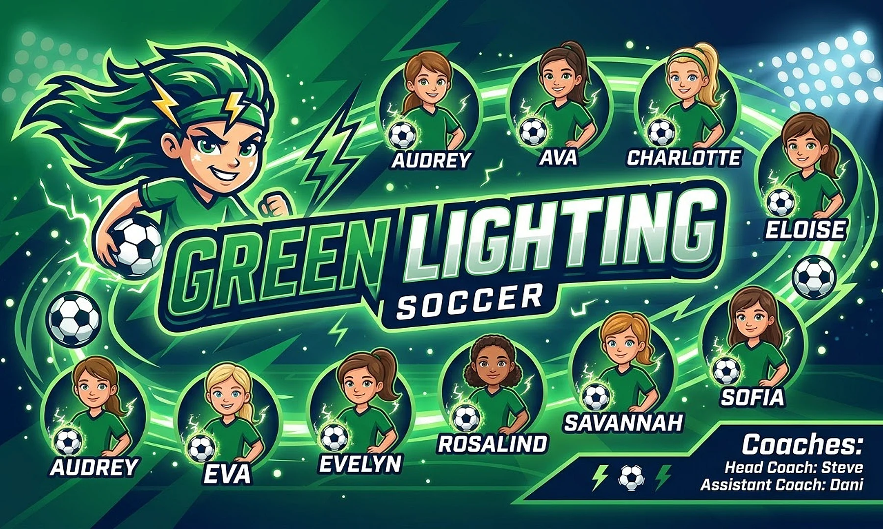 Green Lighting soccer team banner created with AI