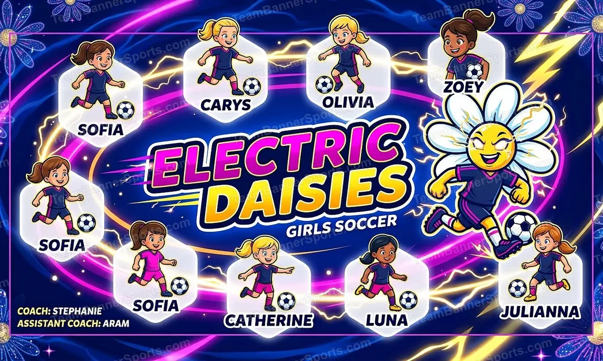 Electric Daisies soccer team banner created with AI