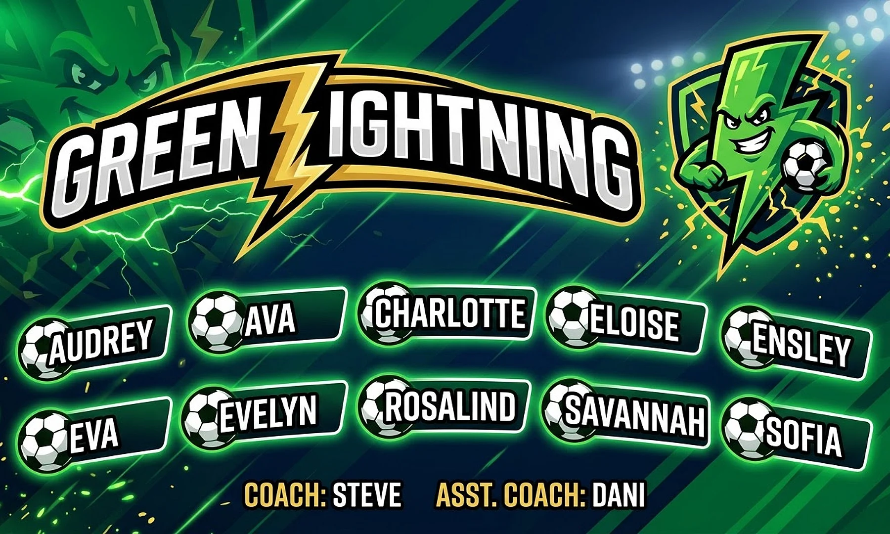 Green Lighting soccer team banner created with AI