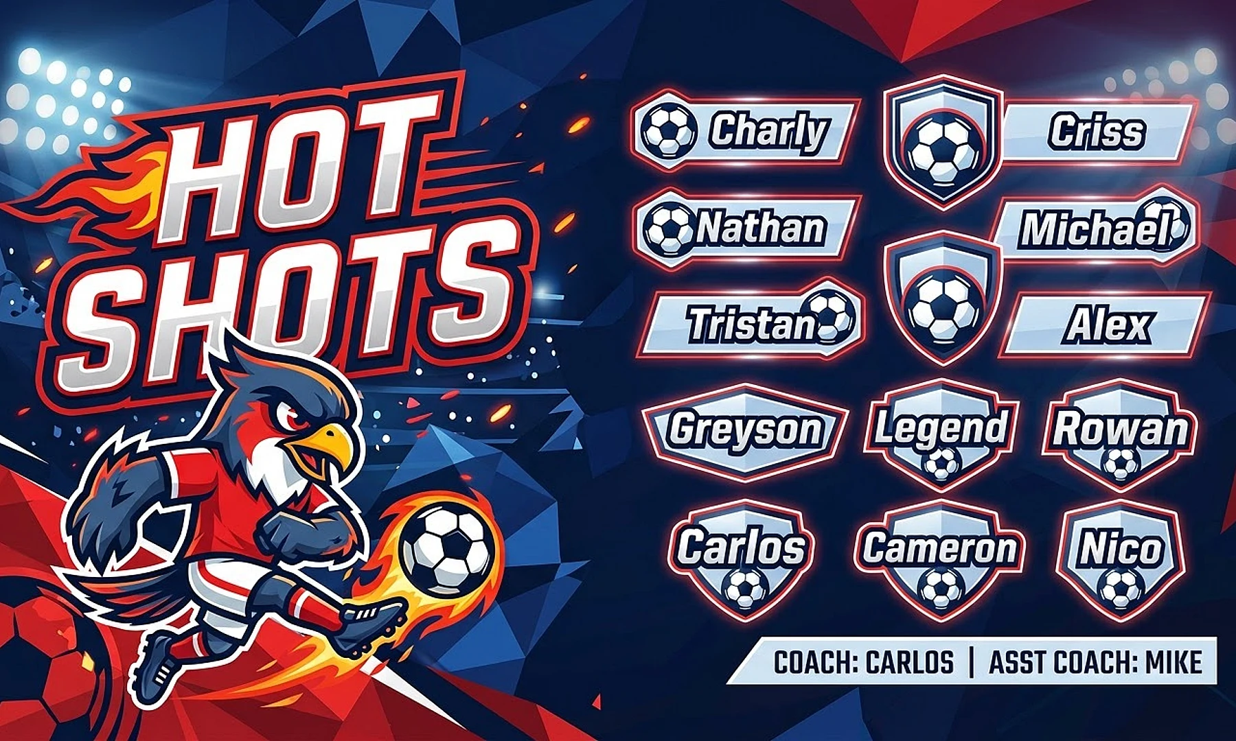 Hot Shots soccer team banner created with AI