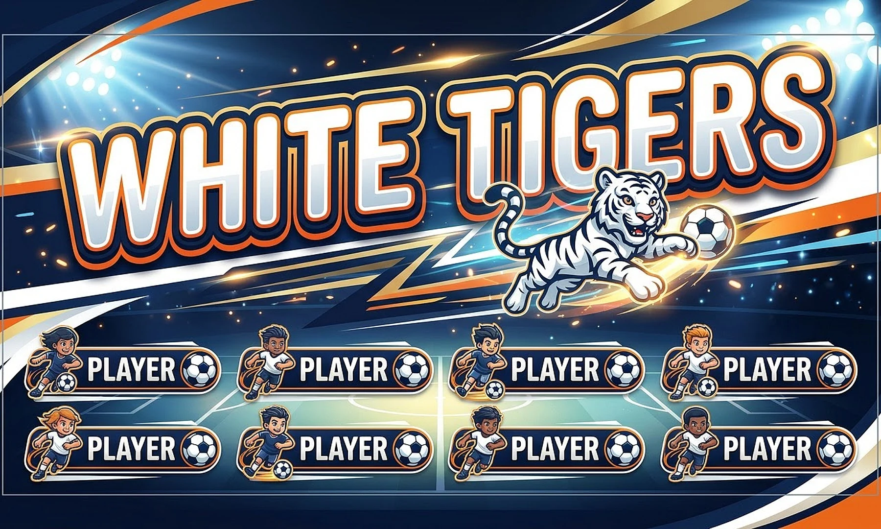 White Tigers soccer team banner created with AI