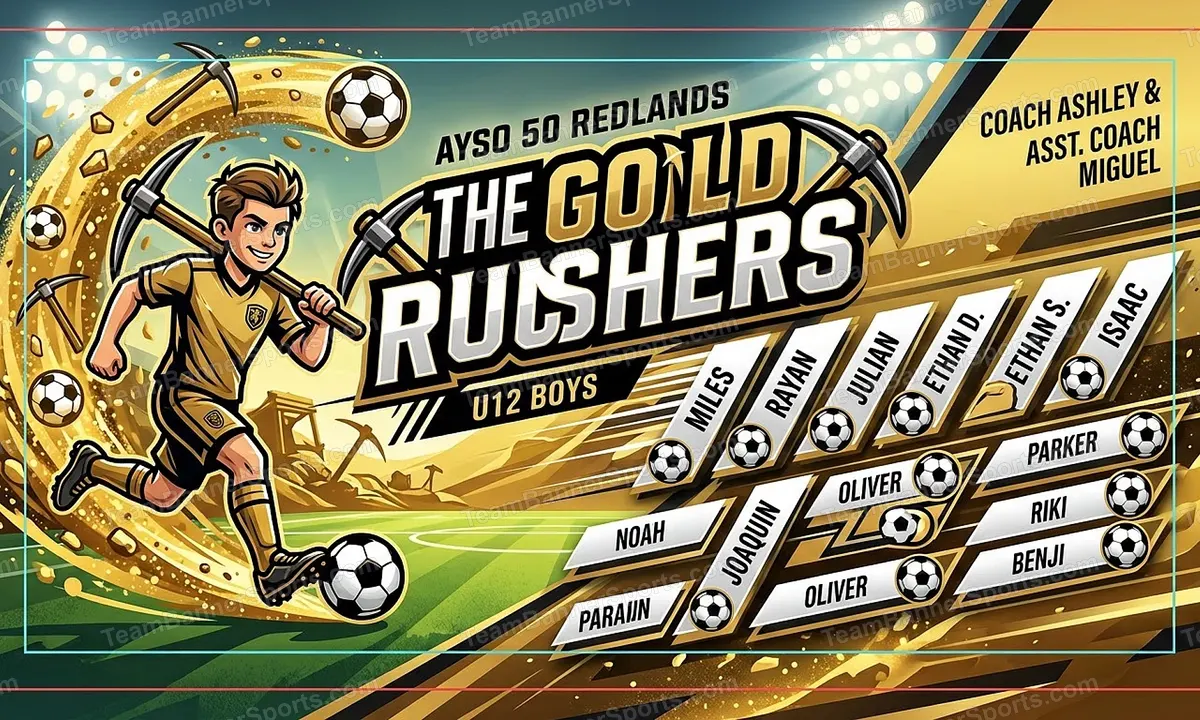 The Gold Rushers soccer team banner created with AI