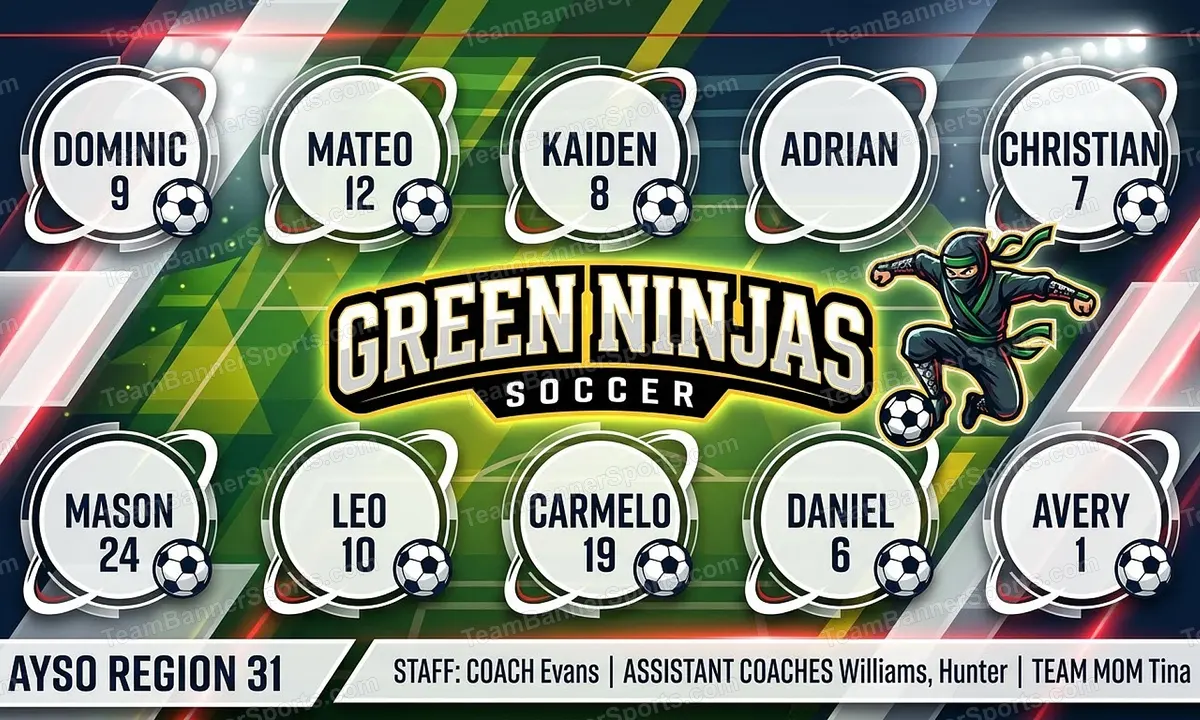 Green Ninjas soccer team banner created with AI