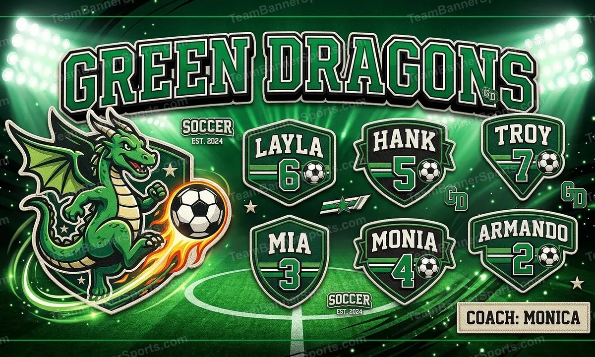 Green Dragons soccer team banner created with AI