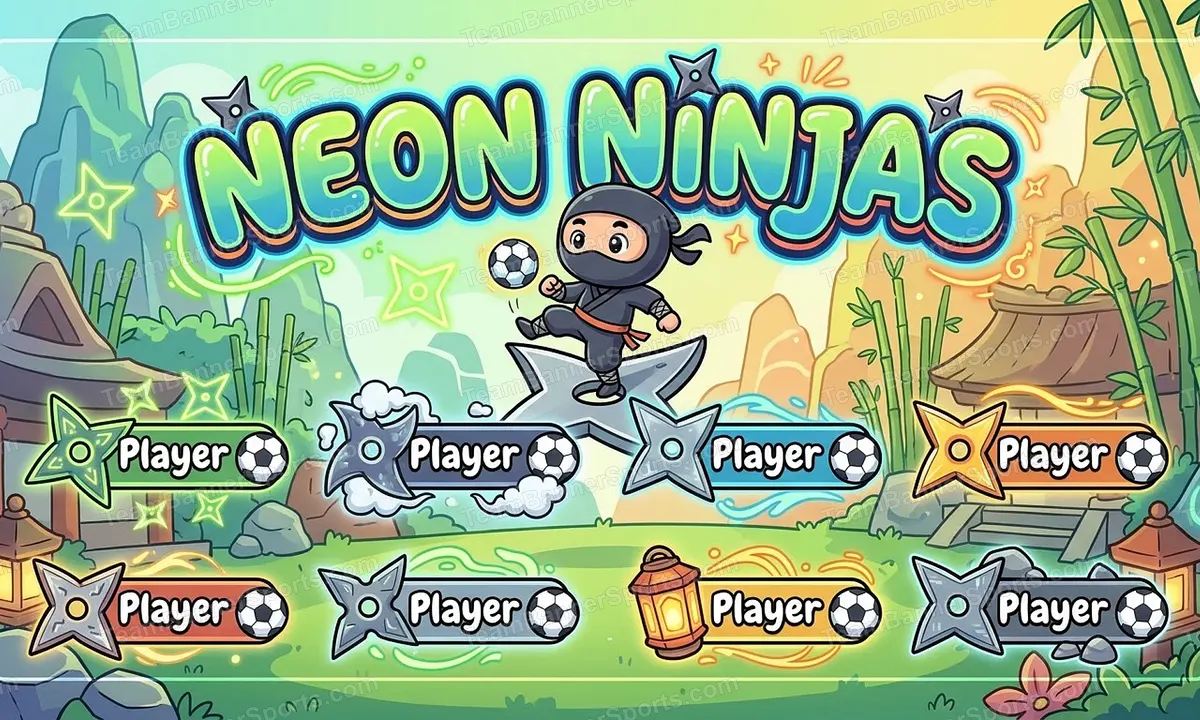 NEON NINJAS soccer team banner created with AI