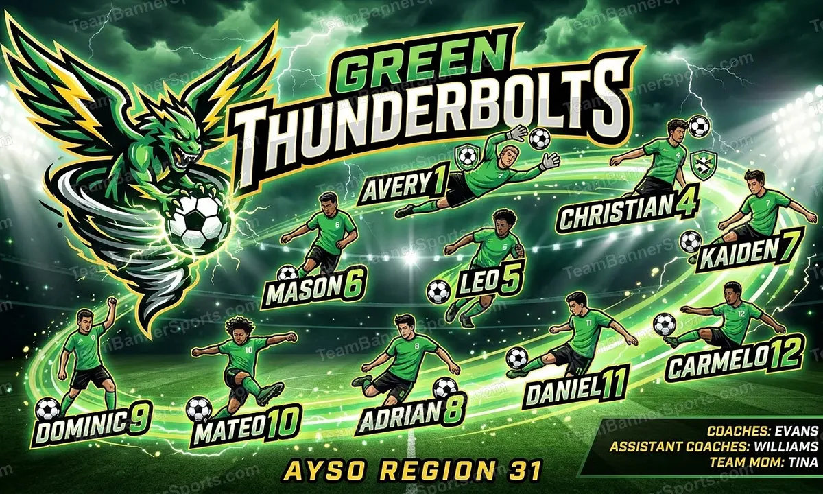 Green Thunderbolts soccer team banner created with AI