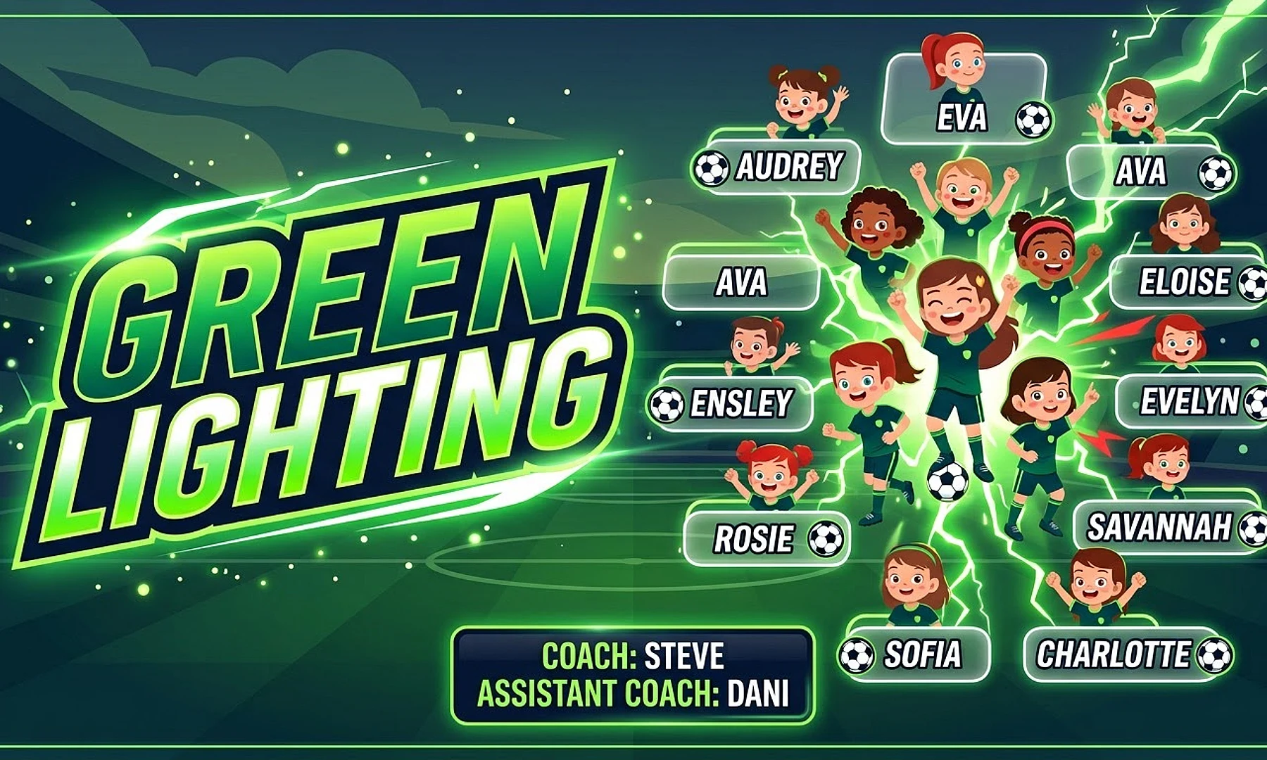 Green Lighting soccer team banner created with AI