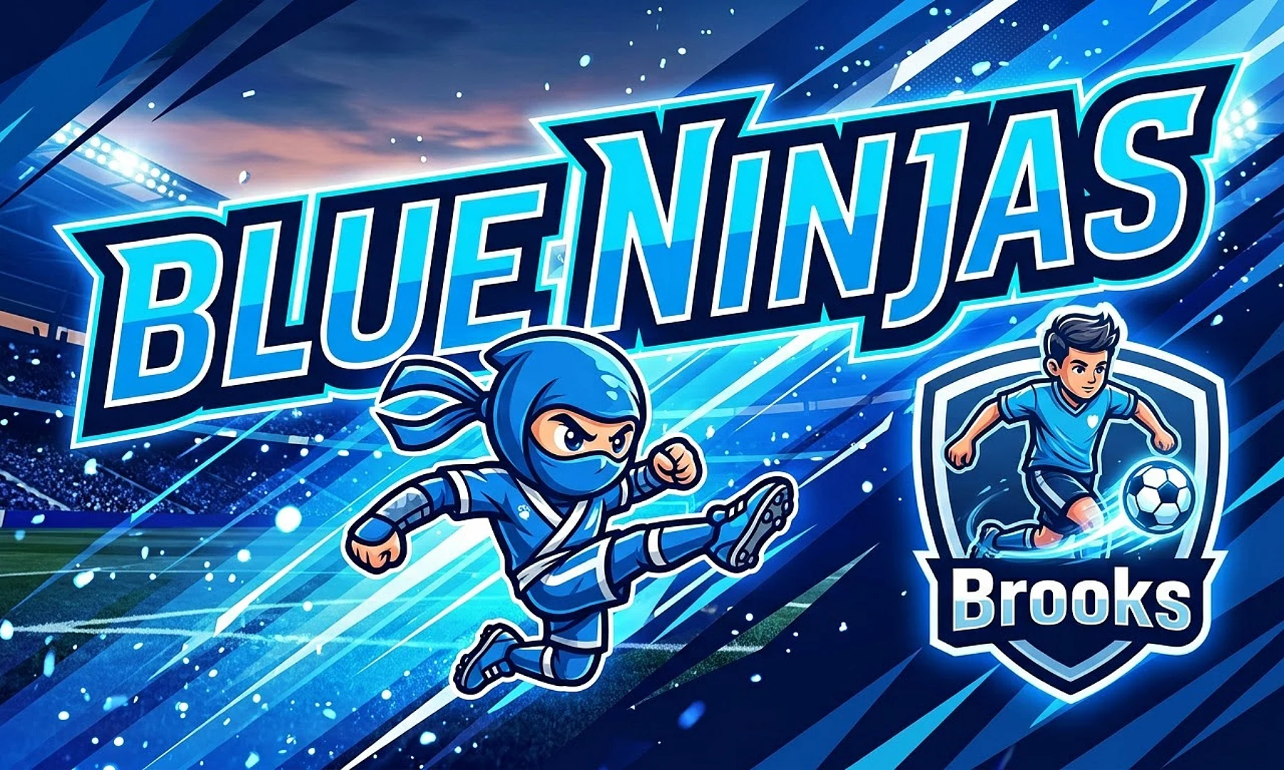 Blue Ninjas soccer team banner created with AI