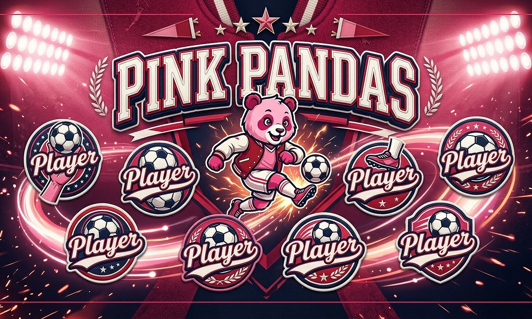 Pink pandas soccer team banner created with AI