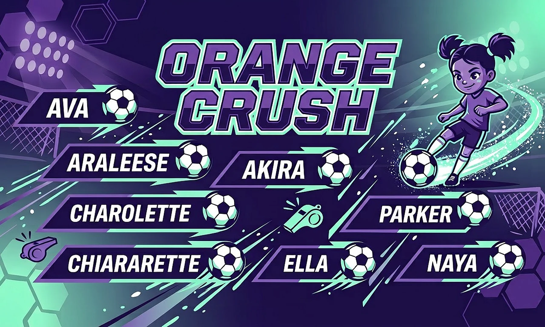 ORANGE CRUSH soccer team banner created with AI