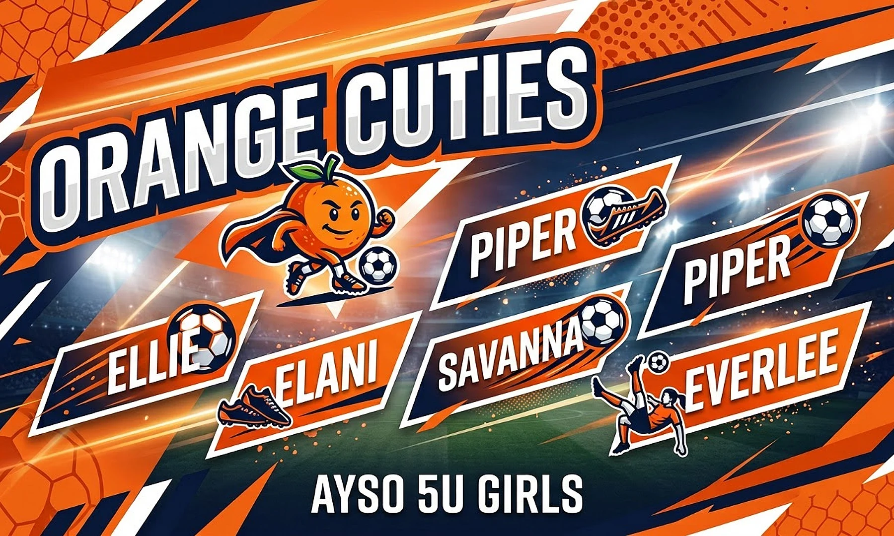 Orange Cuties soccer team banner created with AI