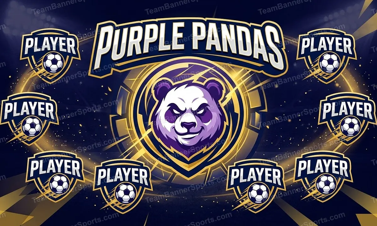 Purple Pandas soccer team banner created with AI