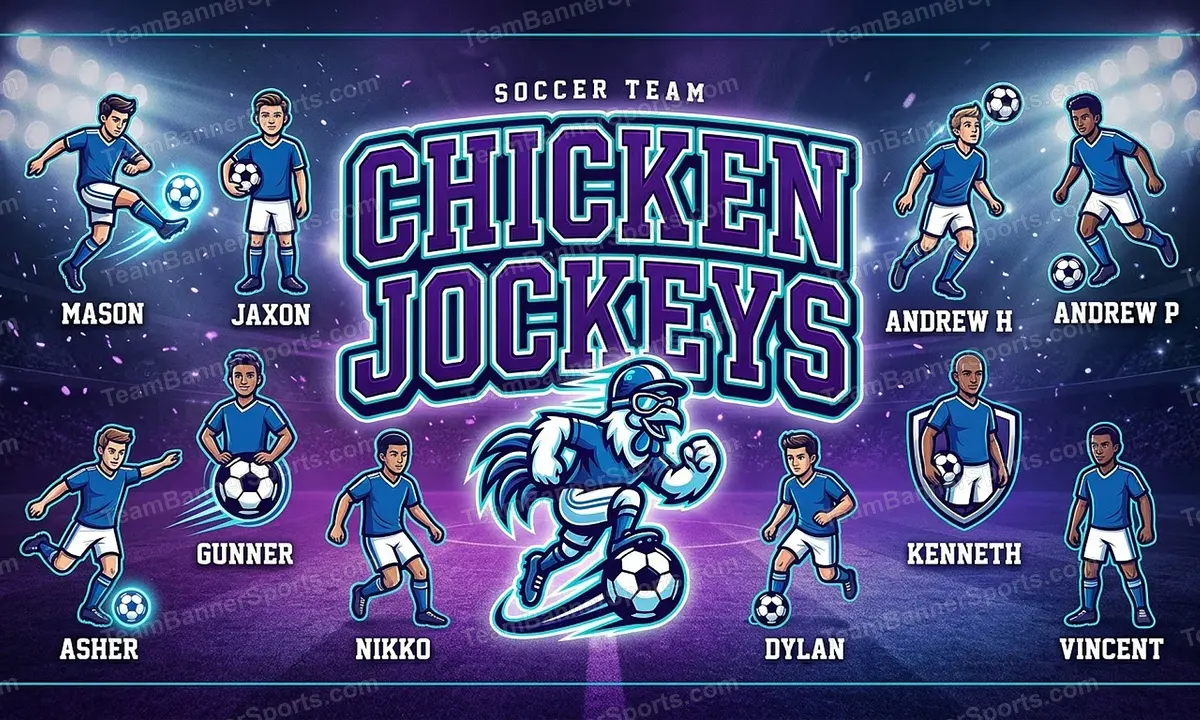 Chicken Jockeys soccer team banner created with AI