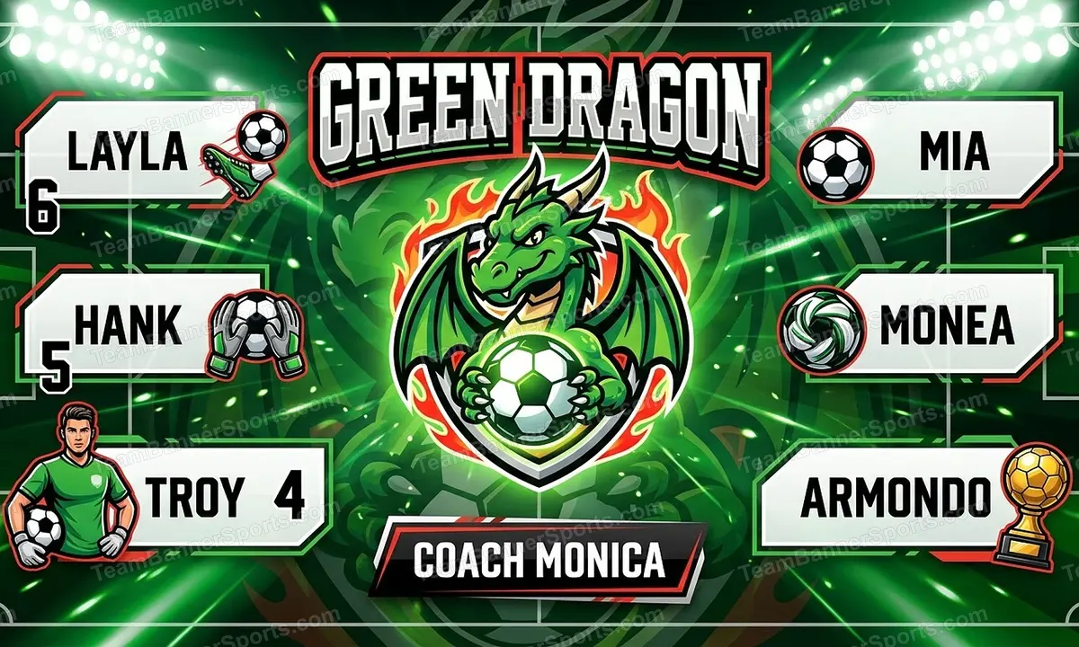 Green Dragon soccer team banner created with AI