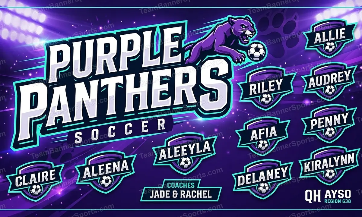 Purple Panthers soccer team banner created with AI