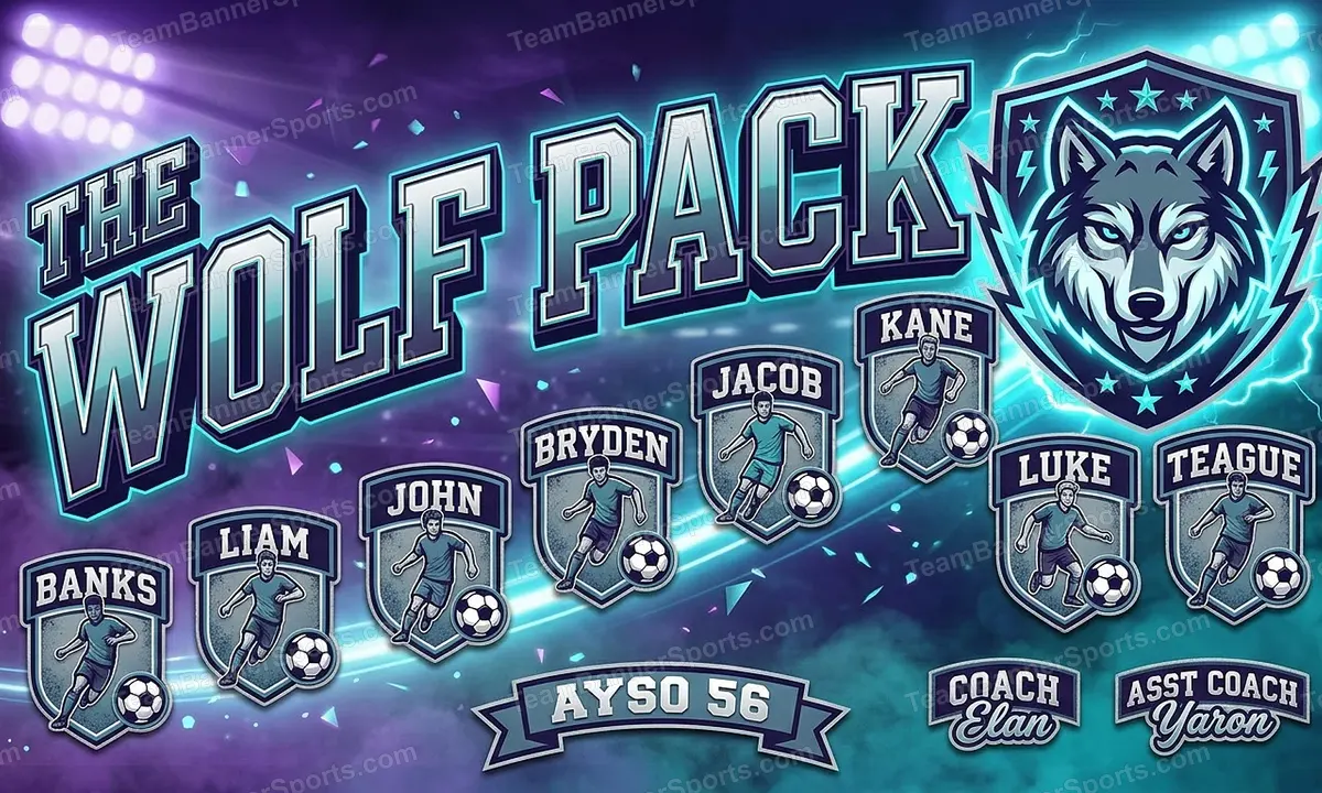 The wolf pack soccer team banner created with AI