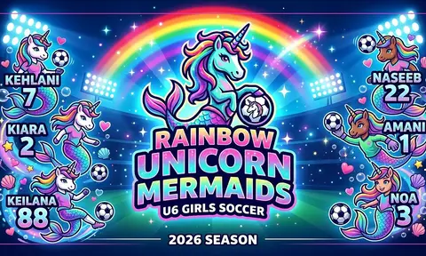 Rainbow Unicorn Mermaids Soccer AI image template